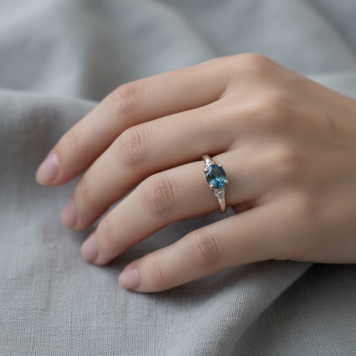 Sertifikalı London Topaz Doğal Taş 925 Ayar Gümüş Ayarlanabilir Yüzük