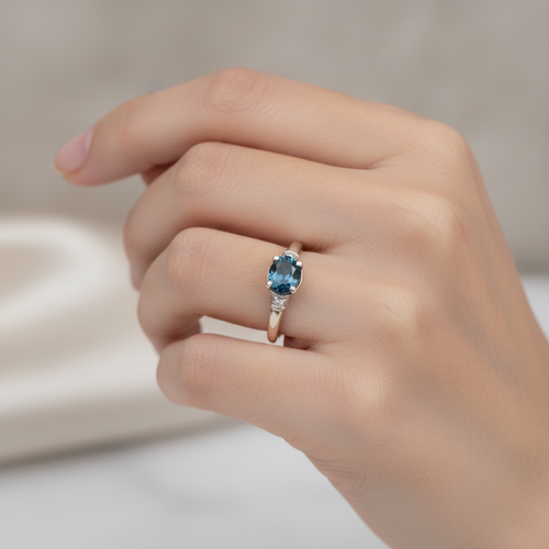 Sertifikalı London Topaz Doğal Taş 925 Ayar Gümüş Ayarlanabilir Yüzük