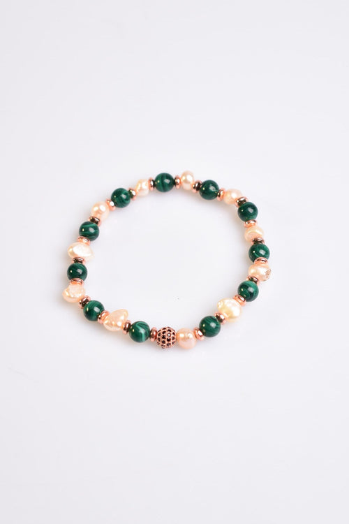 Sertifikalı Malakit - İnci - Hematit Doğal Taş Tasarım Bileklik