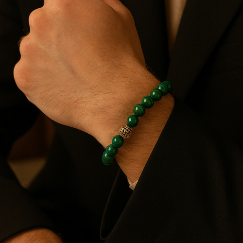 Sertifikalı Malakit Zirkon Aparatlı Doğal Taş 8 mm Bileklik