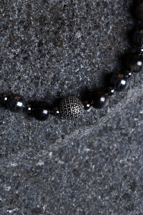 Sertifikalı Obsidyen, Hematit Gümüş Aparat Doğal Taş Makrome Bileklik