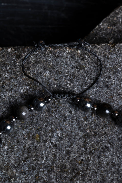 Sertifikalı Obsidyen, Hematit Gümüş Aparat Doğal Taş Makrome Bileklik