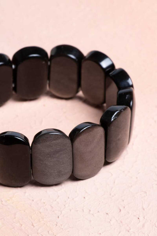 Sertifikalı Obsidyen Geniş Kesim Doğal Taş Bileklik