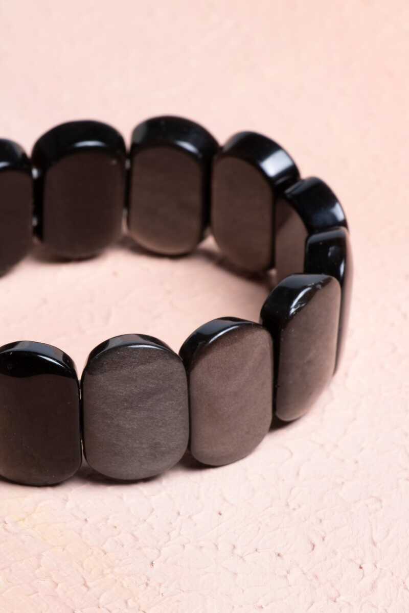 Sertifikalı Obsidyen Geniş Kesim Doğal Taş Bileklik - Görsel 4 - Safnaturel