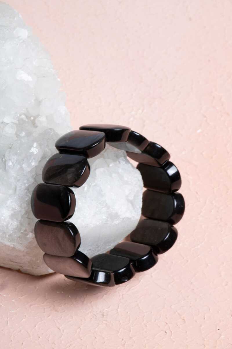 Sertifikalı Obsidyen Geniş Kesim Doğal Taş Bileklik - Görsel 3 - Safnaturel