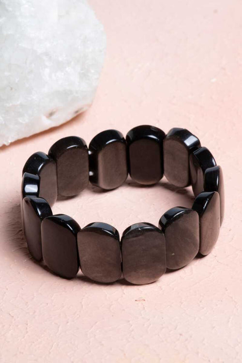 Sertifikalı Obsidyen Geniş Kesim Doğal Taş Bileklik