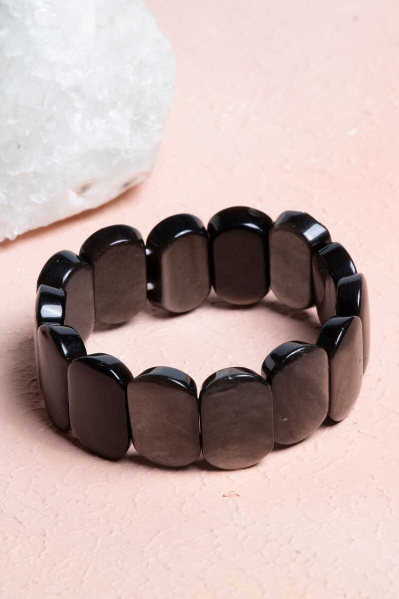 Sertifikalı Obsidyen Geniş Kesim Doğal Taş Bileklik - Görsel 2 - Safnaturel