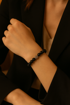 Certified Obsidian Zircon Apparatus Natural Stone 8 mm Bracelet