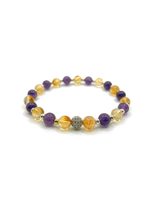 Sertifikalı Orijinal Hakiki 6mm Ametist - Sitrin - Gri Hematit - Zirkon Aparatlı Misinalı Bileklik
