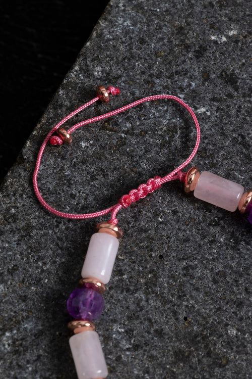 Sertifikalı Pembe Kuvars Ametist ve Hematit Bileklik