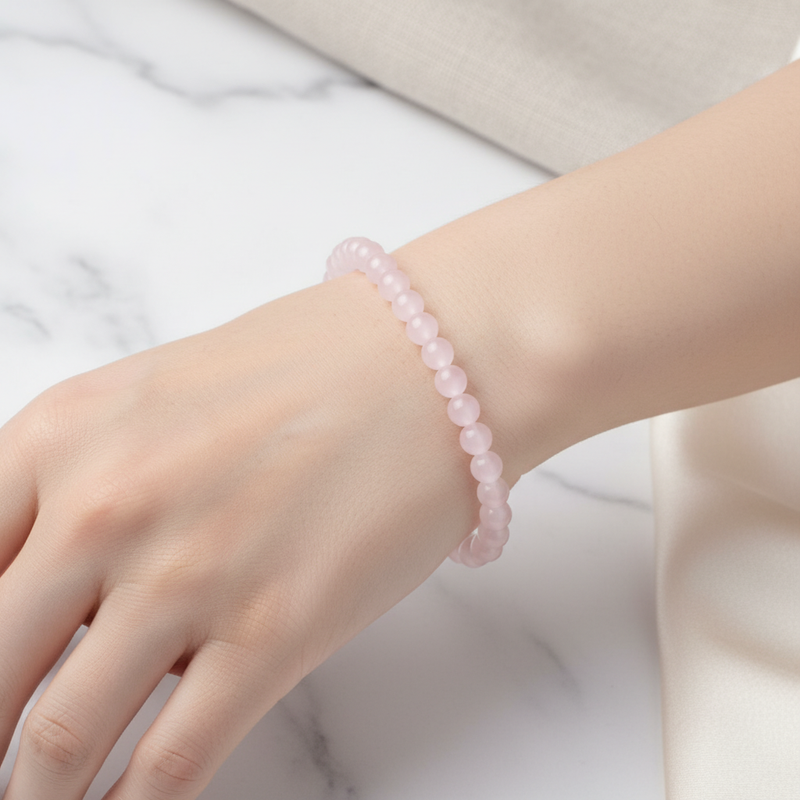 Sertifikalı Pembe Kuvars Doğal Taş Bileklik 6 mm - Görsel 1 - Safnaturel