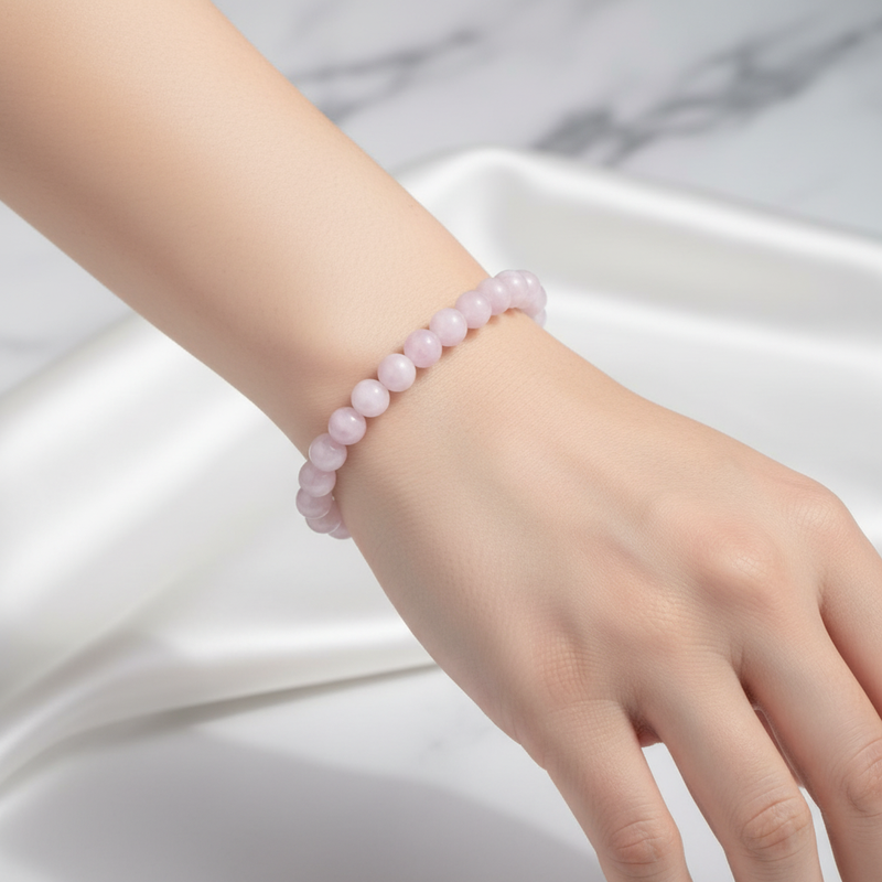 Sertifikalı Pembe Kuvars Doğal Taş Bileklik 8 mm - Görsel 1 - Safnaturel