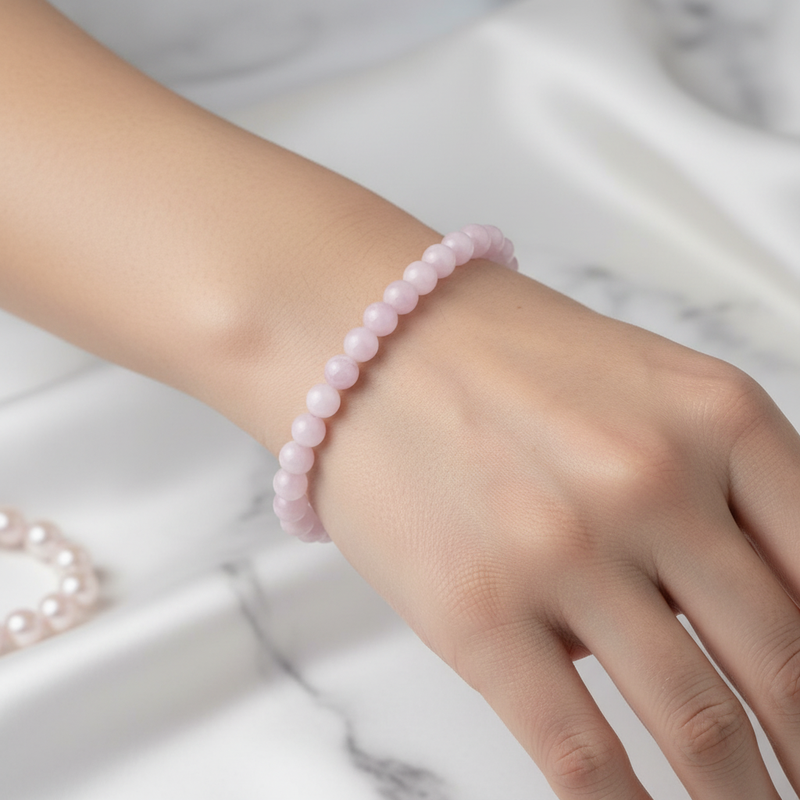 Sertifikalı Pembe Kuvars Doğal Taş Bileklik 8 mm - Görsel 2 - Safnaturel