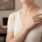 Sertifikalı Pembe Kuvars Doğal Taş Kolye ve Bileklik Takımı 3-4 mm