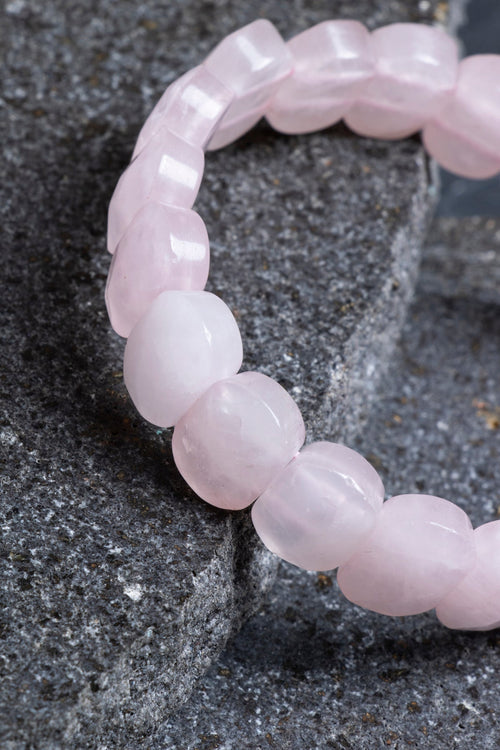 Sertifikalı Pembe Kuvars Geniş Kesim Doğal Taş Bileklik