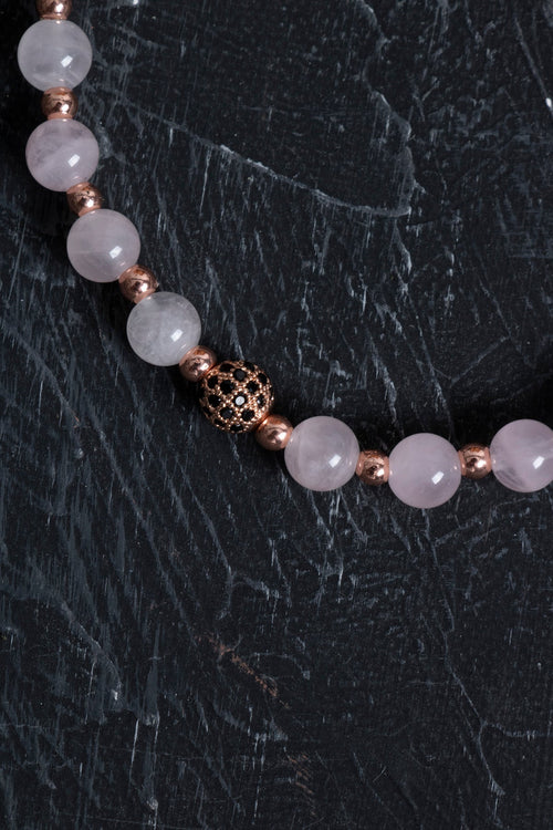 Sertifikalı Pembe Kuvars ve Hematit Doğal Taş Bileklik