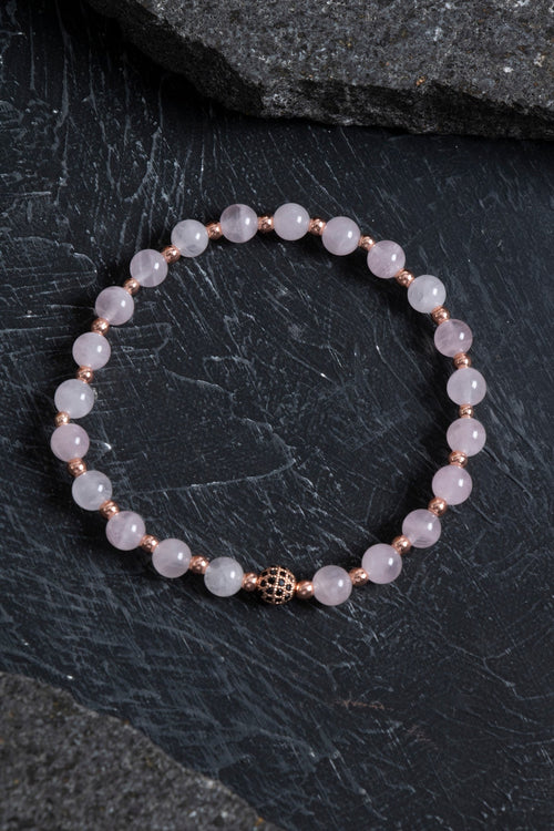 Sertifikalı Pembe Kuvars ve Hematit Doğal Taş Bileklik