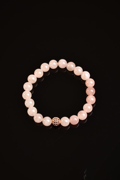 Sertifikalı Pembe Kuvars Zirkon Aparatlı Doğal Taş 8 mm Bileklik