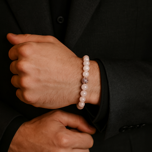 Sertifikalı Pembe Kuvars Zirkon Aparatlı Doğal Taş 8 mm Bileklik