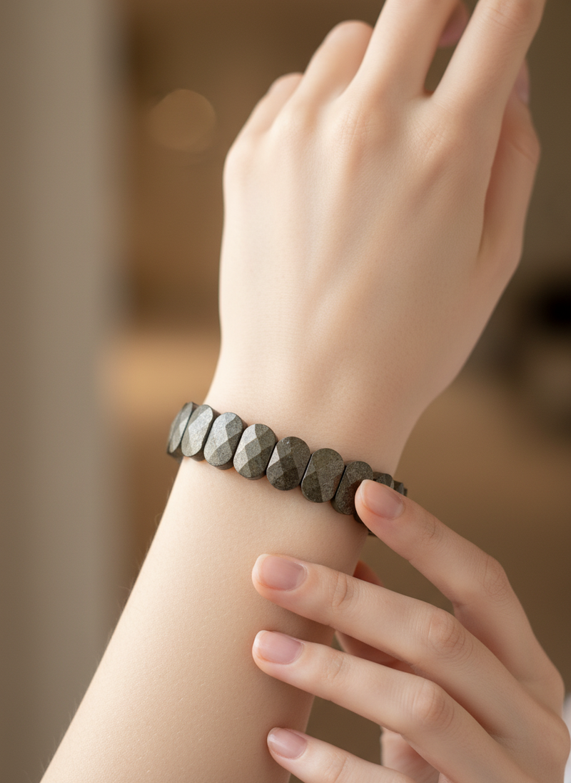 Sertifikalı Pirit Doğaltaş Bileklik – Özel Rolex Kesim - Görsel 1 - Safnaturel