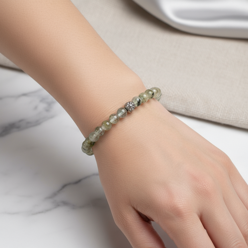 Sertifikalı Prehneit Doğal Taş Bileklik 6 mm - Görsel 1 - Safnaturel