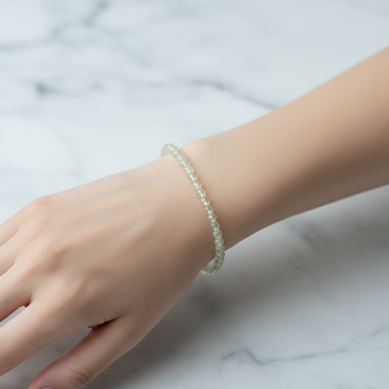Sertifikalı Prehnit Doğal Taş Bileklik 3 mm - Görsel 1 - Safnaturel