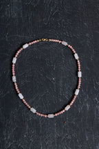 Sertifikalı Rodokrosit, Pembe Kuvars, Hematit Doğal Taş Kolye