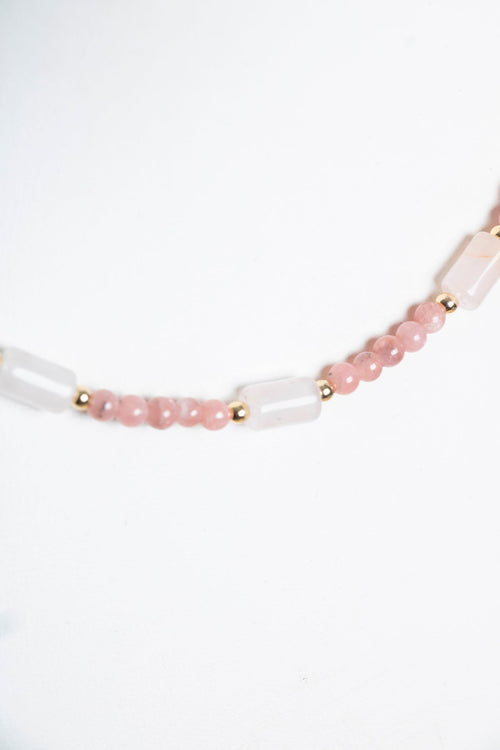 Sertifikalı Rodokrosit, Pembe Kuvars, Hematit Doğal Taş Kolye