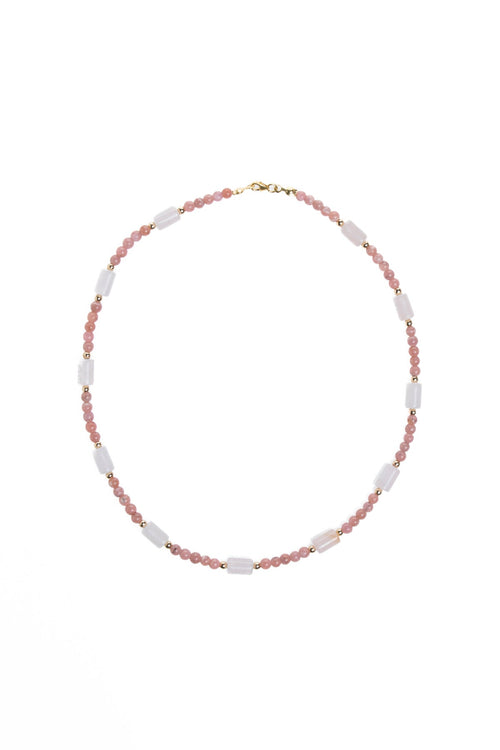 Sertifikalı Rodokrosit, Pembe Kuvars, Hematit Doğal Taş Kolye