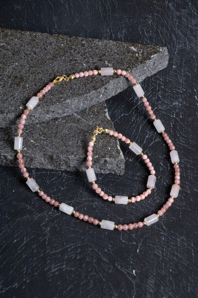 Sertifikalı Rodokrosit, Pembe Kuvars, Hematit Doğal Taş Set