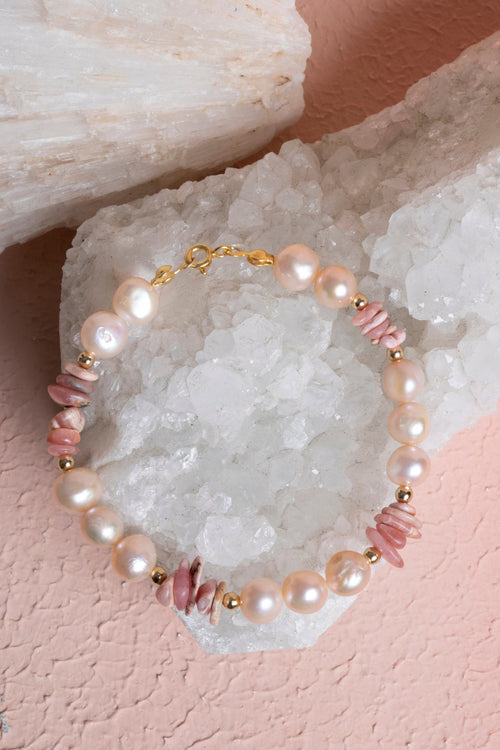 Sertifikalı Rodokrozit, İnci Doğal Taş Gümüş Bileklik