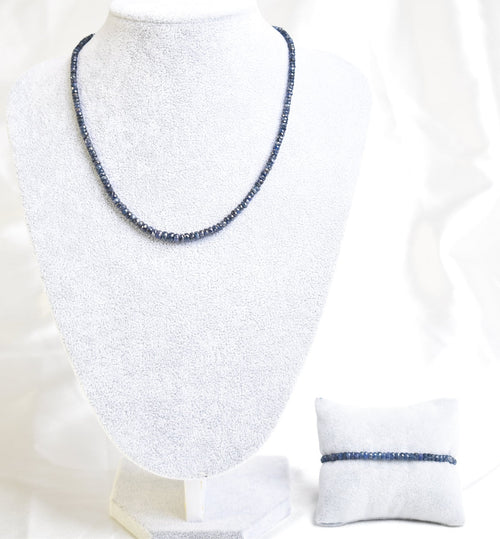 Sertifikalı Safir Doğal Taş Kolye ve Bileklik Seti 3-4 mm