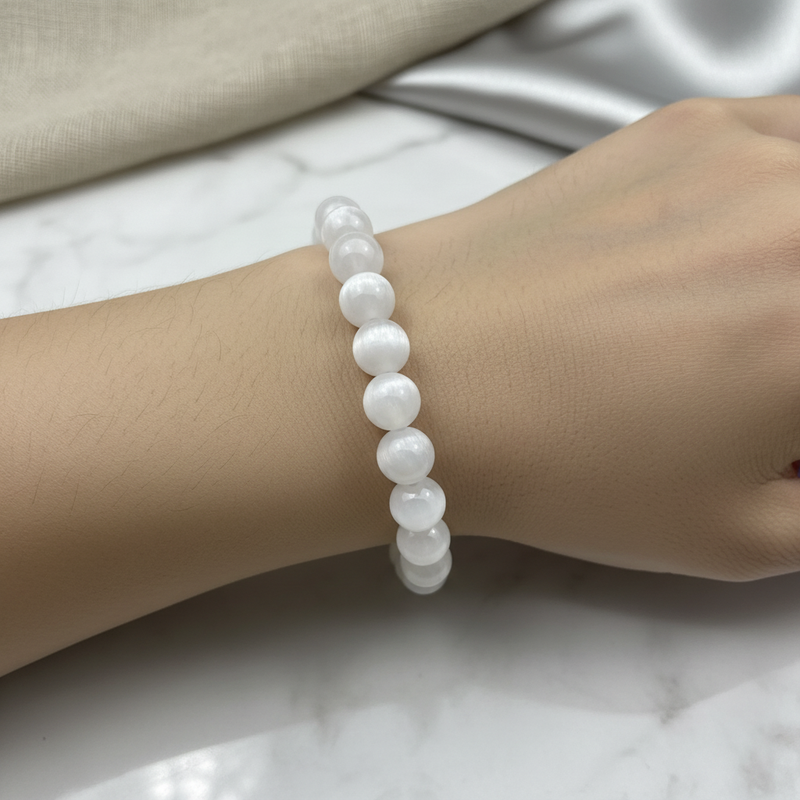 Sertifikalı Selenit Doğal Taş Bileklik 8 mm - Görsel 2 - Safnaturel