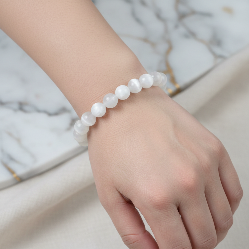 Sertifikalı Selenit Doğal Taş Bileklik 8 mm - Görsel 1 - Safnaturel