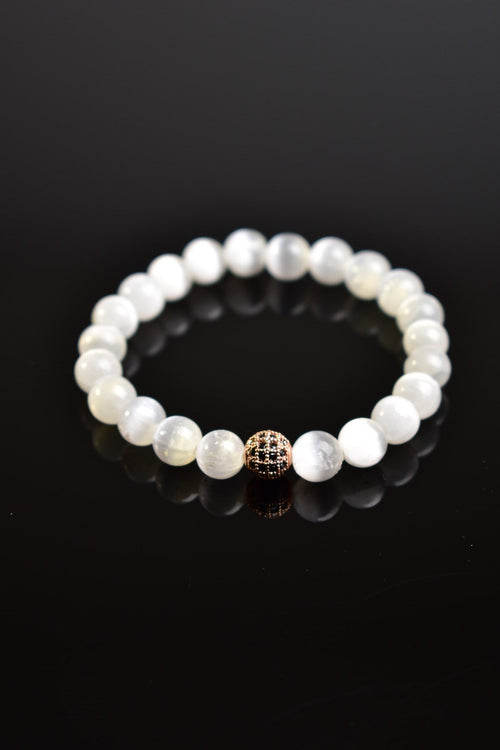 Sertifikalı Selenit Zirkon Aparatlı Doğal Taş 8 mm Bileklik