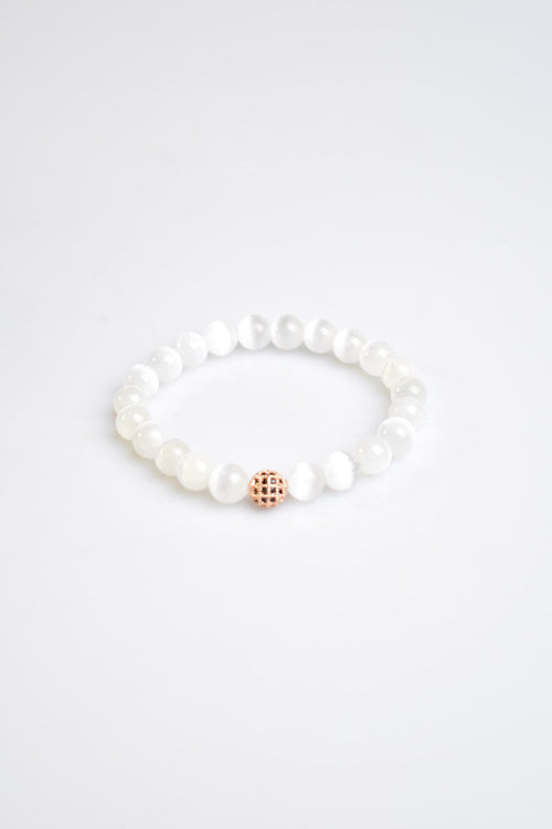 Sertifikalı Selenit Zirkon Aparatlı Doğal Taş 8 mm Bileklik