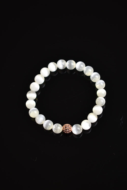 Sertifikalı Selenit Zirkon Aparatlı Doğal Taş 8 mm Bileklik