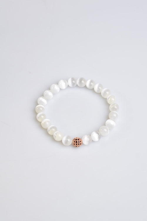 Sertifikalı Selenit Zirkon Aparatlı Doğal Taş 8 mm Bileklik