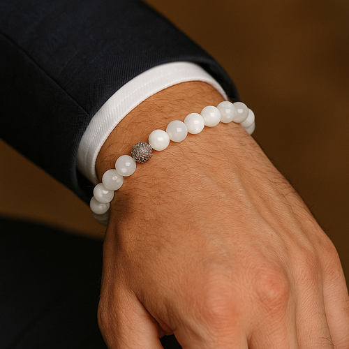 Sertifikalı Selenit Zirkon Aparatlı Doğal Taş 8 mm Bileklik