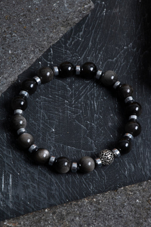 Sertifikalı Silver Obsidyen, Hematit Gümüş Aparat Doğal Taş Bileklik