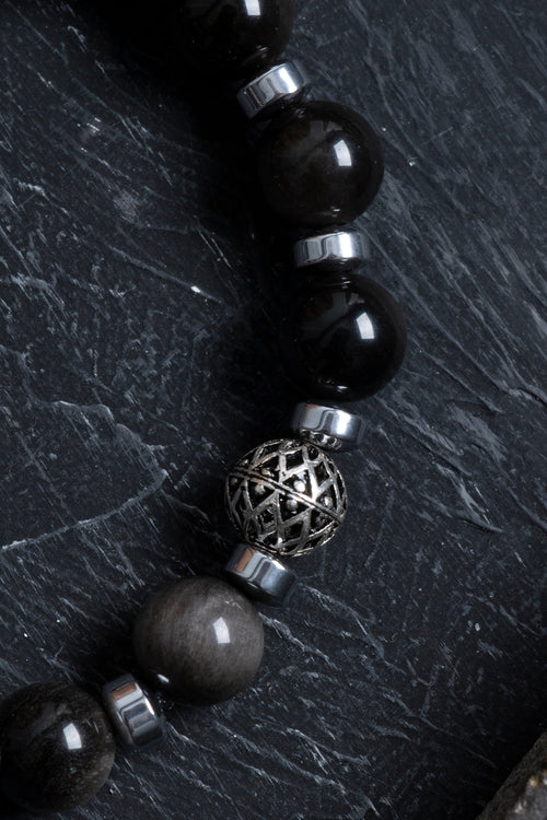 Sertifikalı Silver Obsidyen, Hematit Gümüş Aparat Doğal Taş Bileklik