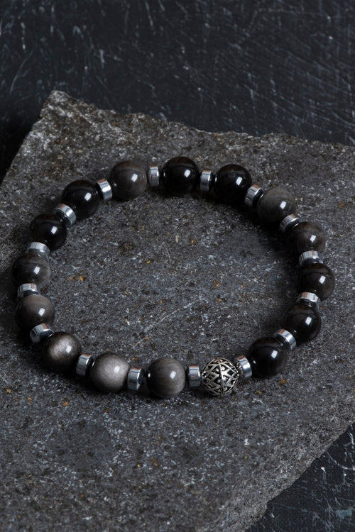 Sertifikalı Silver Obsidyen, Hematit Gümüş Aparat Doğal Taş Bileklik