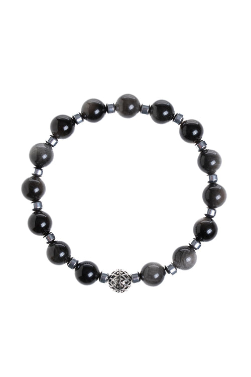 Sertifikalı Silver Obsidyen, Hematit Gümüş Aparat Doğal Taş Bileklik