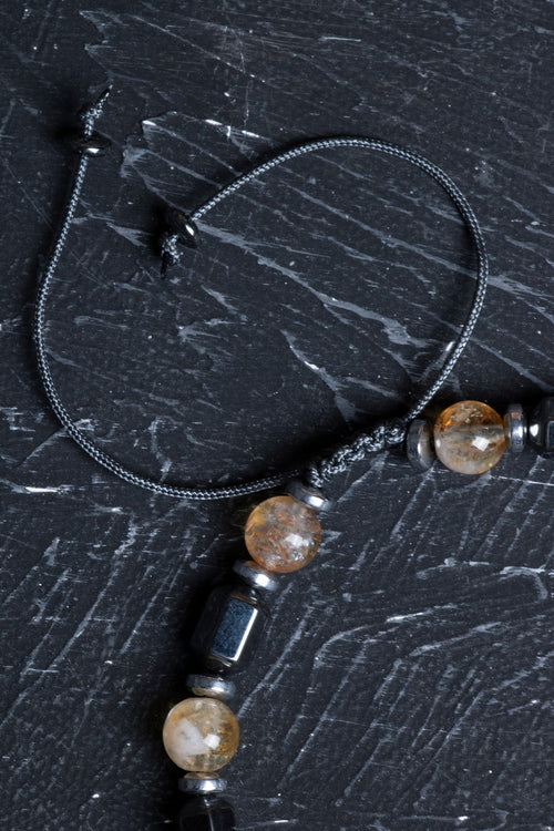 Sertifikalı Sitrin, Hematit Doğal Taş Makrome Bileklik