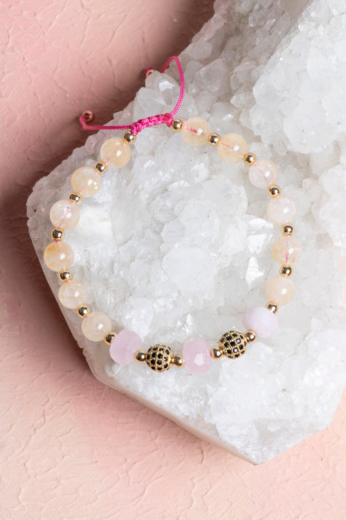 Sertifikalı Sitrin, Pembe Kuvars Zirkon Aparat Doğal Taş Bileklik