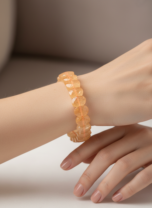 Sertifikalı Sitrin Doğaltaş Bileklik – Özel Rolex Kesim