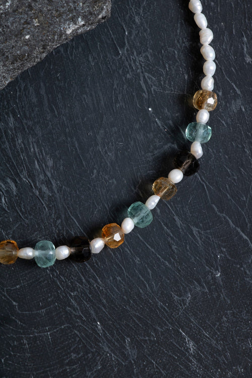 Sertifikalı Sitrin Florit İnci Dumanlı Kuvars Doğal Taş Kolye