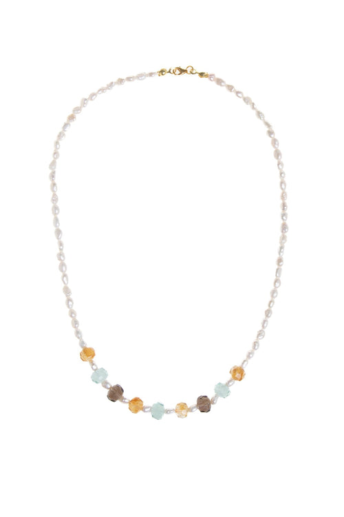 Sertifikalı Sitrin Florit İnci Dumanlı Kuvars Doğal Taş Kolye