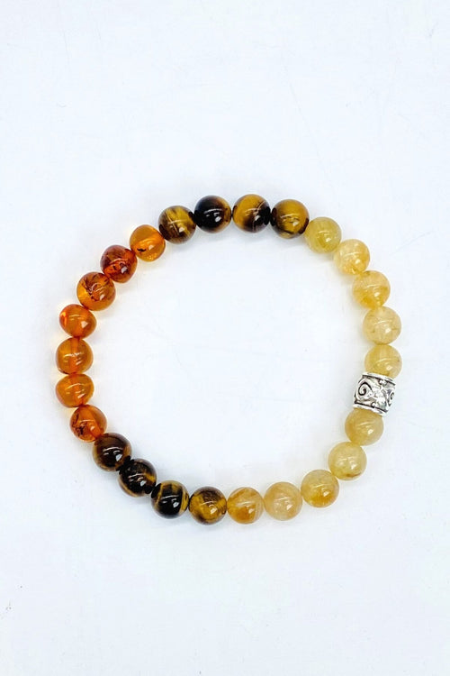 Sertifikalı Sitrin, Kaplan Gözü, Kehribar Doğal Taş Bileklik 8 mm