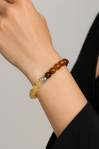 Sertifikalı Sitrin, Kaplan Gözü, Kehribar Doğal Taş Bileklik 8 mm